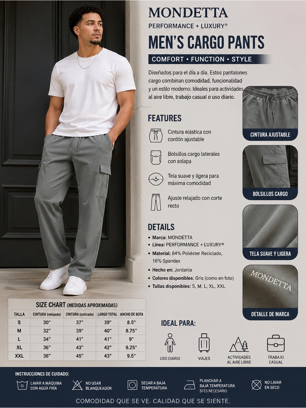 Mondetta Men's Cargo Pants in Gray